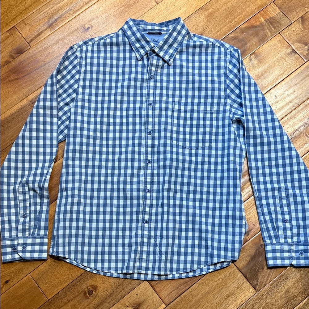 Izod Saltwater Blue & White Plaid Button Down